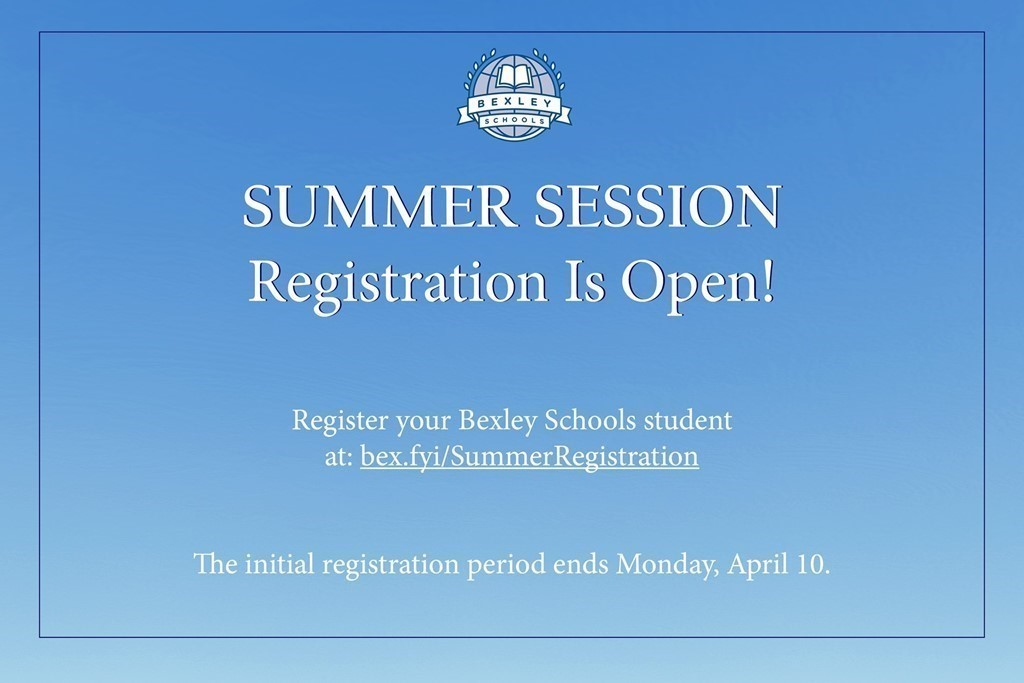 Image of a sky blue background that says Summer Session Registration is open