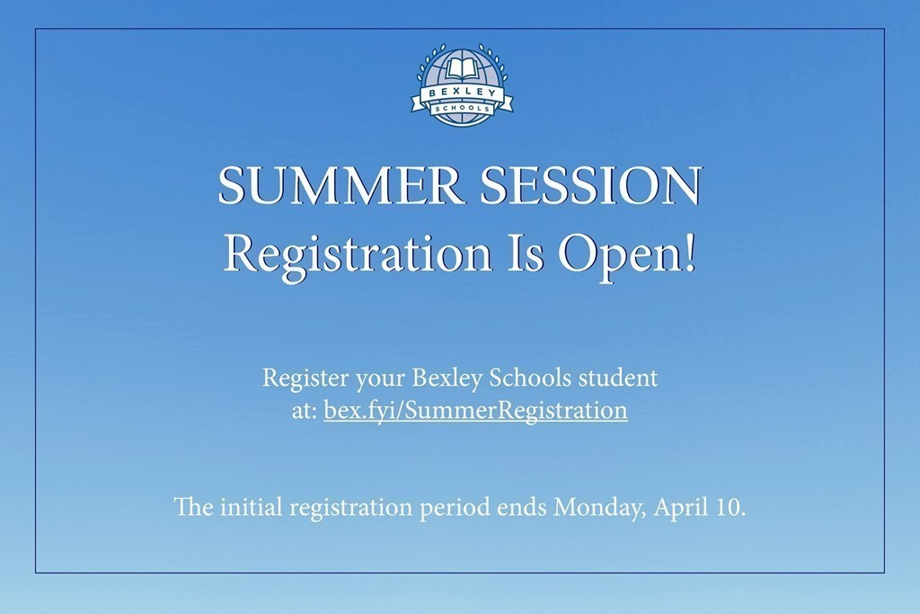 Image of a sky blue background that says Summer Session Registration is open